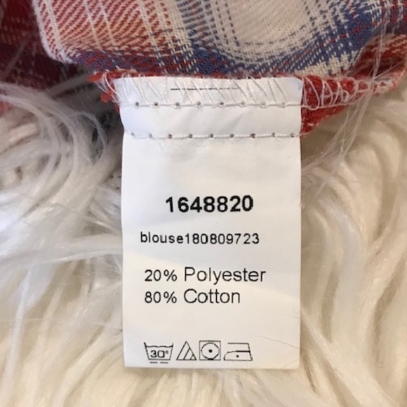 WOMENS PLAID RUFFLE BLOUSE, WOMENS SZ M?, RED, BLUE, WHITE - Picture 6 of 7